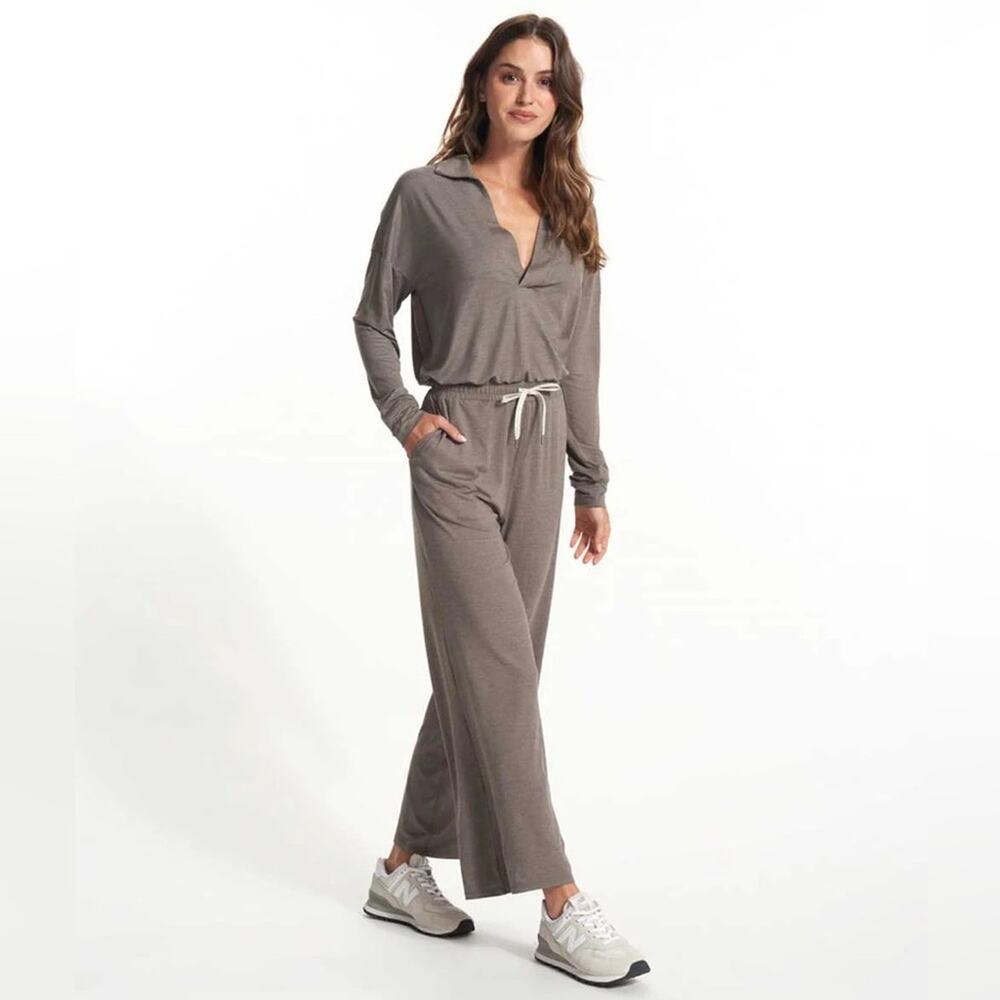 Vuori Taupe Long-Sleeve Jumpsuit with Drawstring Waist